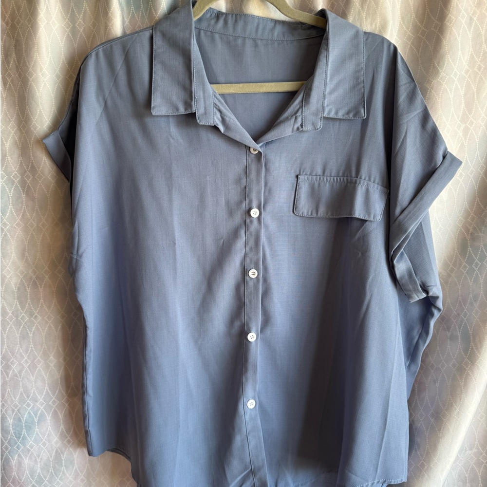 Source Unknown Blue Button-Up Blouse